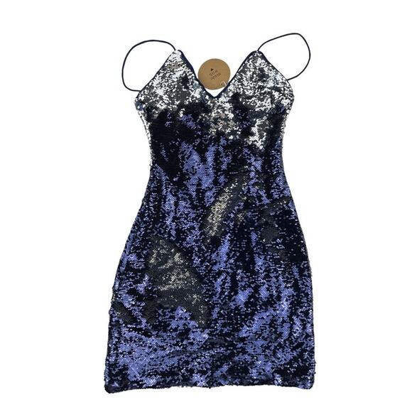 Honey Punch - Sequin Changing Mini Slip Dress in Blue & Silver - Picture 1 of 5